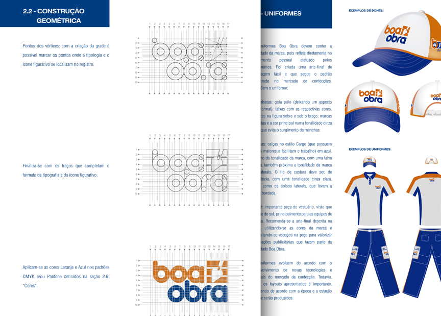 Projeto de logotipo e uniformes da Boa Obra apresentado no guia de identidade visual